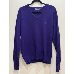 VTG Polo Ralph Lauren Purple V-Neck Sweater M Lambswool Old Money Preppy Purple